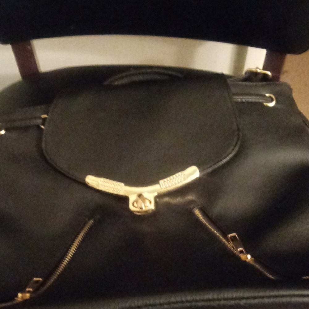 Women leather Big backpack black